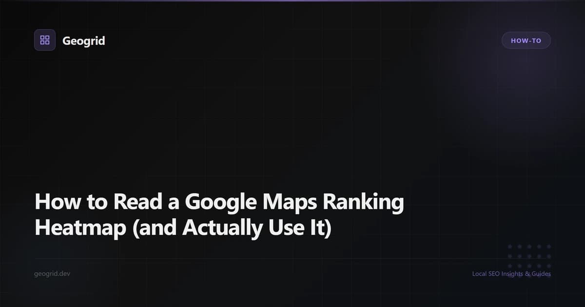 Google Maps ranking heatmap with color-coded grid showing positions 1-20+ across a geographic area